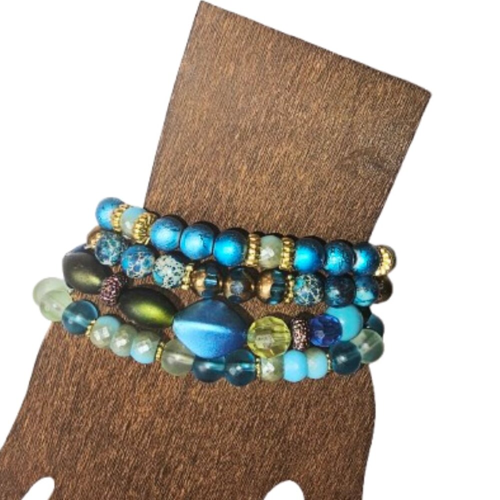 Blue Tidal Wave Stackable Bracelet (W/Jasper)-NWT-7.5 inches